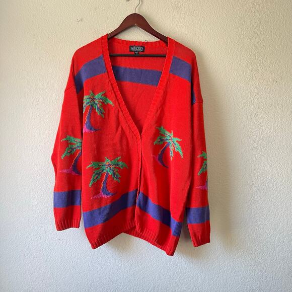 Vintage palm tree tropical coastal thick knit cardigan size medium - Picture 1 of 5